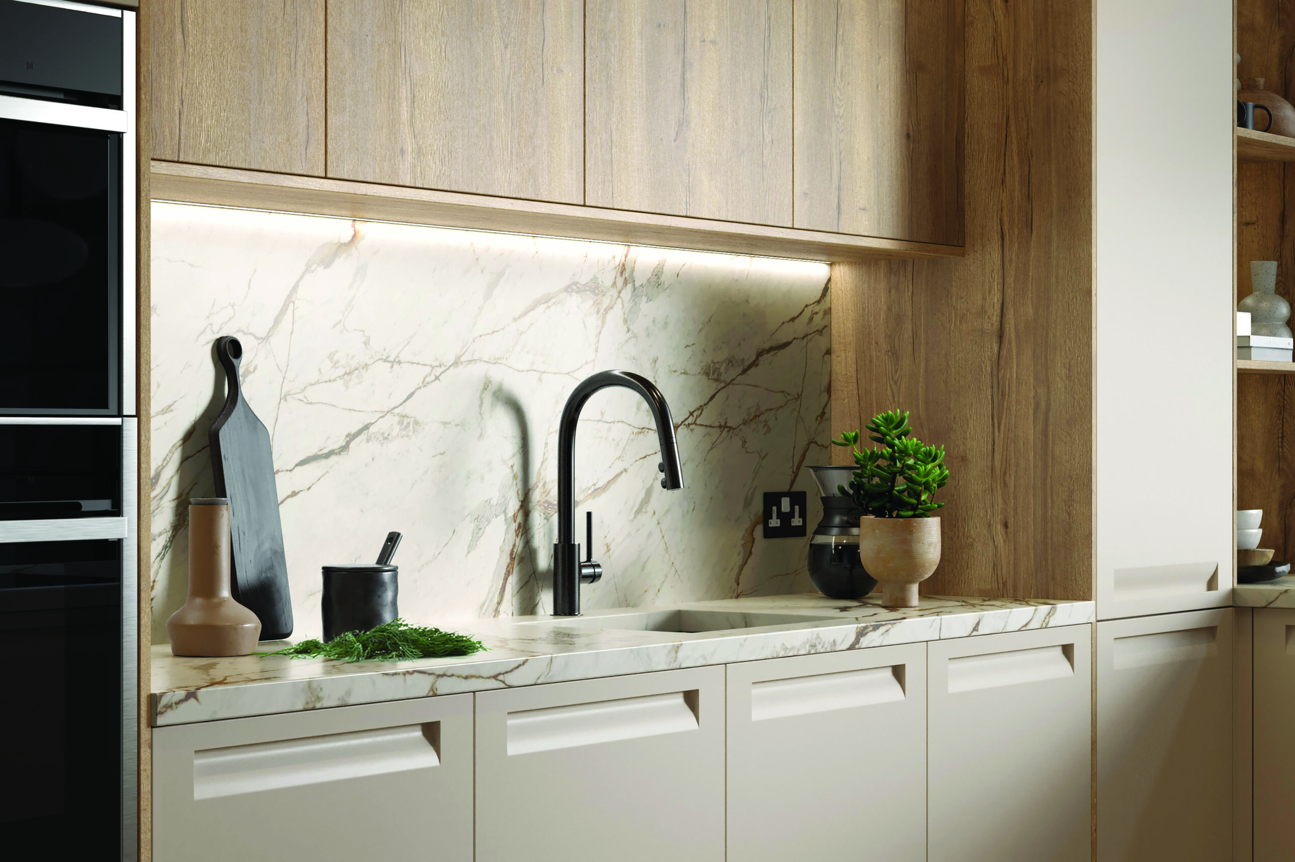 Autograph Painted Cashmere & New England Oak sink run cameo